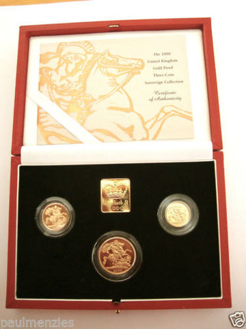 2000 GOLD PROOF THREE COIN SET COLLECTION £2 SOVEREIGN 1/2 HALF SOVEREIGN