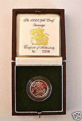 1993 QUEEN ELIZABETH II GOLD FULL PROOF SOVEREIGN with BOX & COA