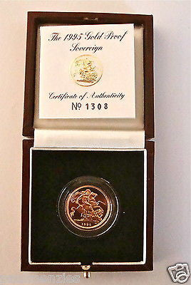 1995 QUEEN ELIZABETH II GOLD FULL PROOF SOVEREIGN with BOX & COA