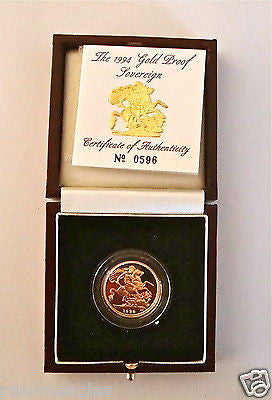 1994 QUEEN ELIZABETH II GOLD FULL PROOF SOVEREIGN with BOX & COA