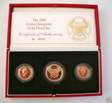1986 GOLD PROOF THREE COIN SET COLLECTION £2 SOVEREIGN 1/2 HALF SOVEREIGN