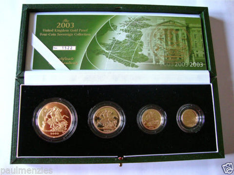 2003 GOLD PROOF FOUR COIN SET £5 £2 SOVEREIGN 1/2 HALF SOVEREIGN