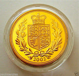 2002 ROYAL MINT GOLDEN JUBILEE SHIELD GOLD PROOF FULL SOVEREIGN COIN BOX COA