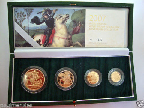 2007 GOLD PROOF FOUR COIN SET £5 £2 SOVEREIGN 1/2 HALF SOVEREIGN