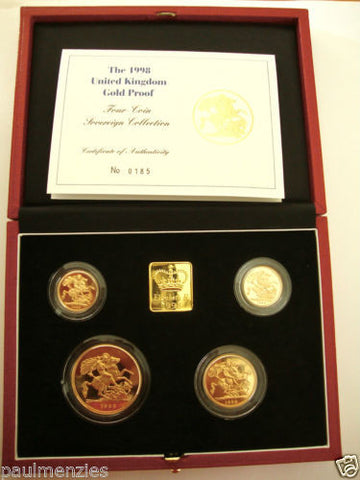 1998 GOLD PROOF FOUR COIN SET £5 £2 SOVEREIGN 1/2 HALF SOVEREIGN