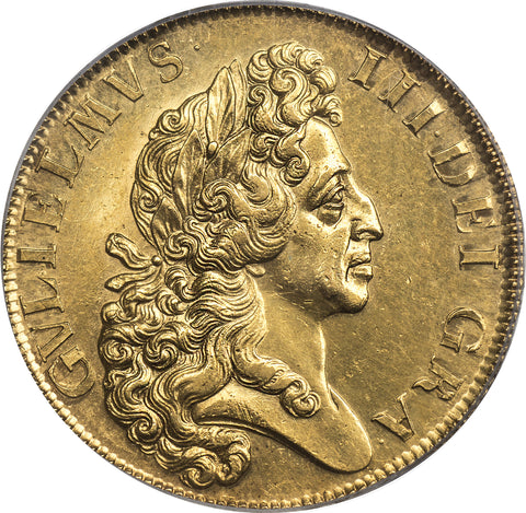 William III Gold "Fine Work" 5 Guineas 1701 PCGS MS62