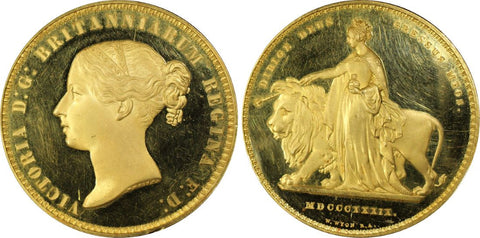 Victoria Gold Proof 'Una and the Lion' 5 Pounds 1839 PCGS PR63+ Deep Cameo