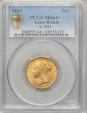 Victoria Gold Shield Sovereign 1845 PCGS MS64+