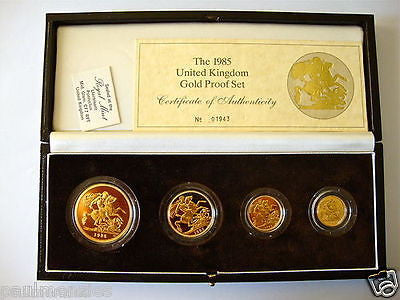 1985 GOLD PROOF FOUR COIN SET £5 £2 SOVEREIGN 1/2 HALF SOVEREIGN