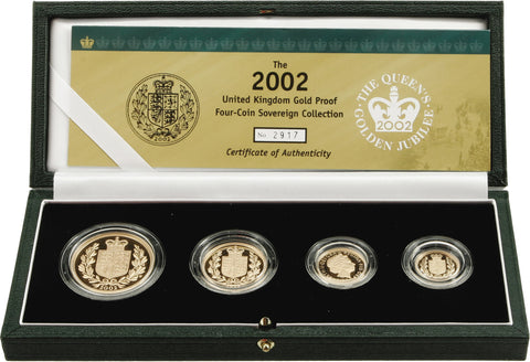 2002 QEII Golden Jubilee Four Coin Gold Proof Sovereign Set with Box and CoA