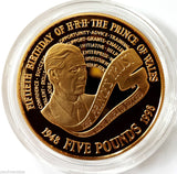 1998 PRINCE CHARLES 50th BIRTHDAY GOLD PROOF £5 FIVE POUND CROWN BOX & COA FDC