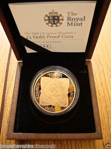 1558 - 2008 450th ANNIVERSARY ACCESSION ELIZABETH I 5 FIVE POUND GOLD PROOF FDC