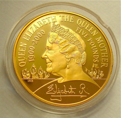 2000 QE2 THE QUEEN MOTHER CENTENARY YEAR PROOF GOLD FIVE POUND CROWN FDC