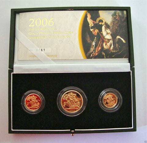 2006 GOLD PROOF THREE COIN SET COLLECTION £2 SOVEREIGN 1/2 HALF SOVEREIGN