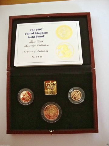 1997 GOLD PROOF THREE COIN SET COLLECTION £2 SOVEREIGN 1/2 HALF SOVEREIGN
