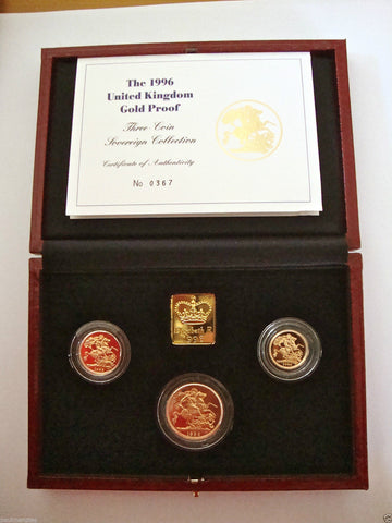 1996 GOLD PROOF THREE COIN SET COLLECTION £2 SOVEREIGN 1/2 HALF SOVEREIGN