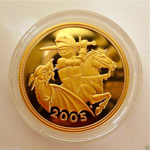 2005 ROYAL MINT ST GEORGE SOLID 22K GOLD PROOF HALF SOVEREIGN COIN BOX COA