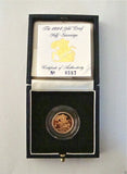 1991 ROYAL MINT ST GEORGE SOLID 22K GOLD PROOF HALF SOVEREIGN COIN BOX COA