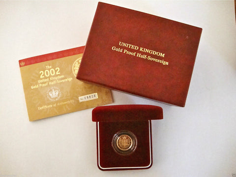 2002 ROYAL MINT ST GEORGE SOLID 22K GOLD PROOF HALF SOVEREIGN COIN BOX COA