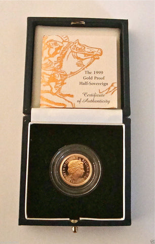 1999 ROYAL MINT ST GEORGE SOLID 22K GOLD PROOF HALF SOVEREIGN COIN BOX COA