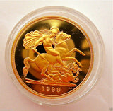 1999 ROYAL MINT ST GEORGE SOLID 22K GOLD PROOF HALF SOVEREIGN COIN BOX COA