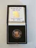 1990 ROYAL MINT ST GEORGE SOLID 22K GOLD PROOF HALF SOVEREIGN COIN BOX COA