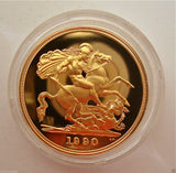 1990 ROYAL MINT ST GEORGE SOLID 22K GOLD PROOF HALF SOVEREIGN COIN BOX COA