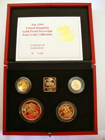 1991 GOLD PROOF FOUR COIN SET £5 £2 SOVEREIGN 1/2 HALF SOVEREIGN