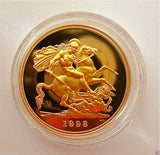 1998 ROYAL MINT ST GEORGE SOLID 22K GOLD PROOF HALF SOVEREIGN COIN BOX COA