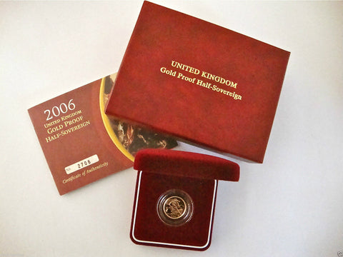 2006 ROYAL MINT ST GEORGE SOLID 22K GOLD PROOF HALF SOVEREIGN COIN BOX COA
