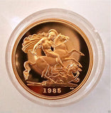 1985 ROYAL MINT ST GEORGE SOLID 22K GOLD PROOF HALF SOVEREIGN COIN BOX COA