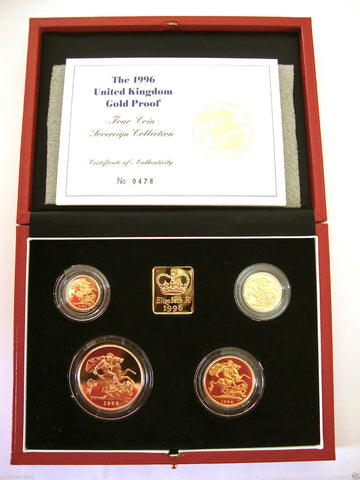 1996 GOLD PROOF FOUR COIN SET £5 £2 SOVEREIGN 1/2 HALF SOVEREIGN