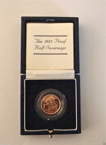 1983 ROYAL MINT ST GEORGE SOLID 22K GOLD PROOF HALF SOVEREIGN COIN BOX COA