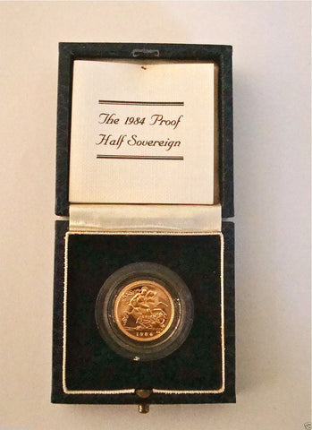 1984 ROYAL MINT ST GEORGE SOLID 22K GOLD PROOF HALF SOVEREIGN COIN BOX COA