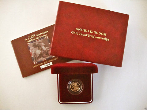 2004 ROYAL MINT ST GEORGE SOLID 22K GOLD PROOF HALF SOVEREIGN COIN BOX COA