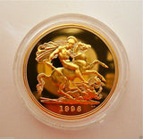1996 ROYAL MINT ST GEORGE SOLID 22K GOLD PROOF HALF SOVEREIGN COIN BOX COA