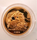 1982 ROYAL MINT ST GEORGE SOLID 22K GOLD PROOF HALF SOVEREIGN COIN BOX COA