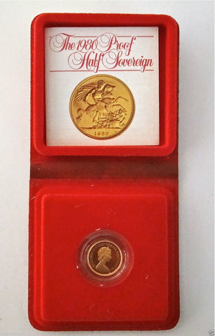 1980 ROYAL MINT ST GEORGE SOLID 22K GOLD PROOF HALF SOVEREIGN COIN BOX COA