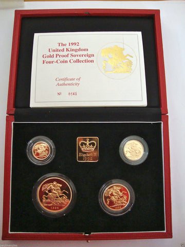 1992 GOLD PROOF FOUR COIN SET £5 £2 SOVEREIGN 1/2 HALF SOVEREIGN