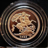 1995 ROYAL MINT ST GEORGE SOLID 22K GOLD PROOF HALF SOVEREIGN COIN BOX COA